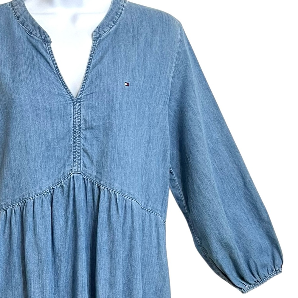 Tommy Hilfiger Tiered Chambray Coastal Cowgirl Mini Dress S Blue Western Cottage - Picture 2 of 7